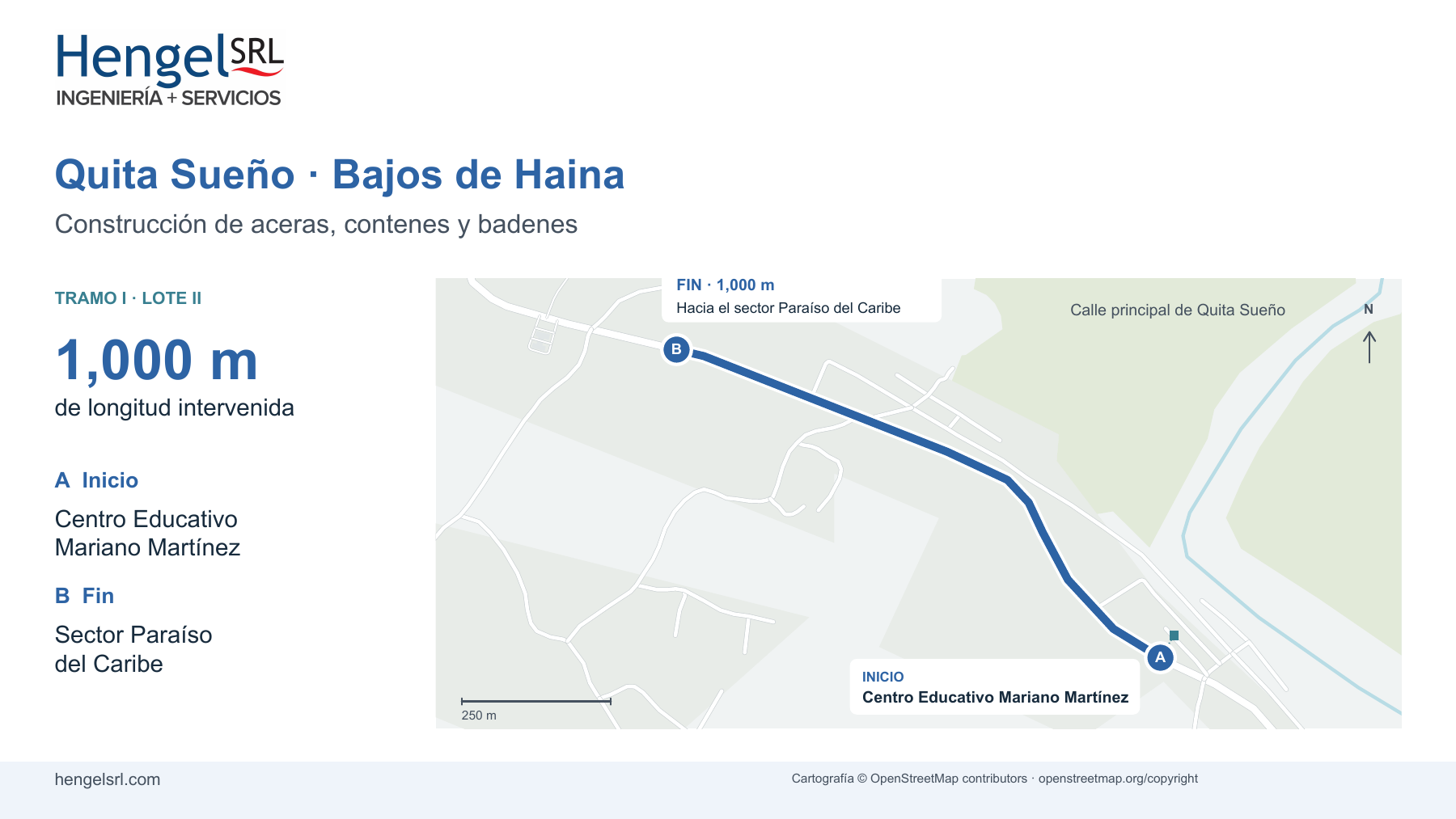 Mapa del tramo de 1,000 metros intervenido en la calle principal de Quitasueño
