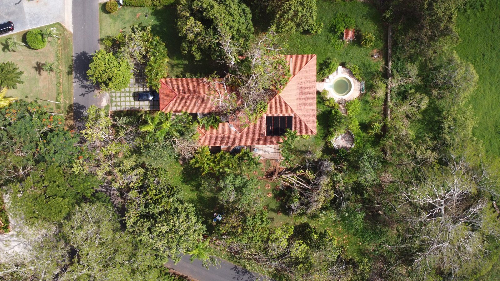 Vista aérea de la villa en Casa de Campo antes de la remodelación